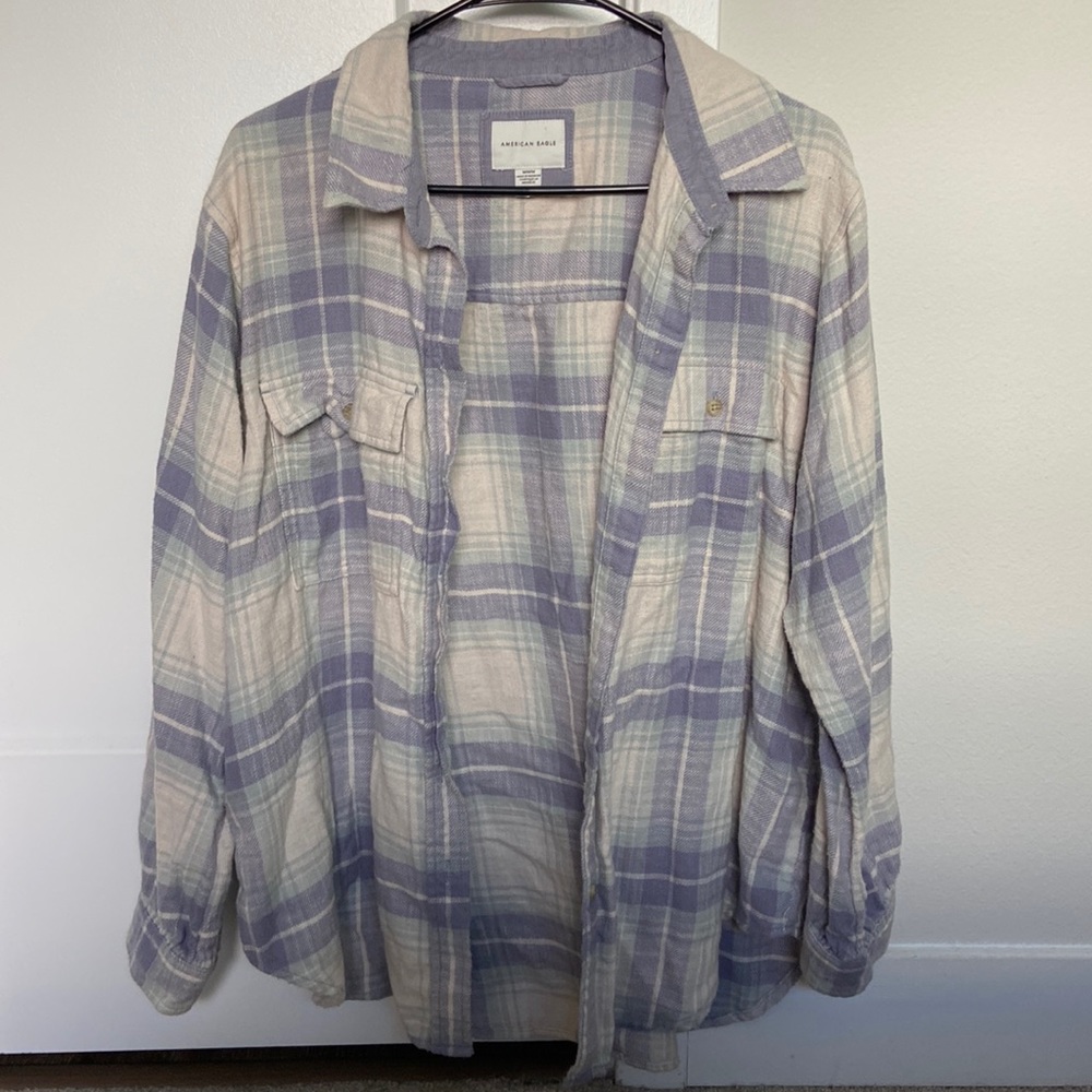 Blue and cream plaid American Eagle flannel
